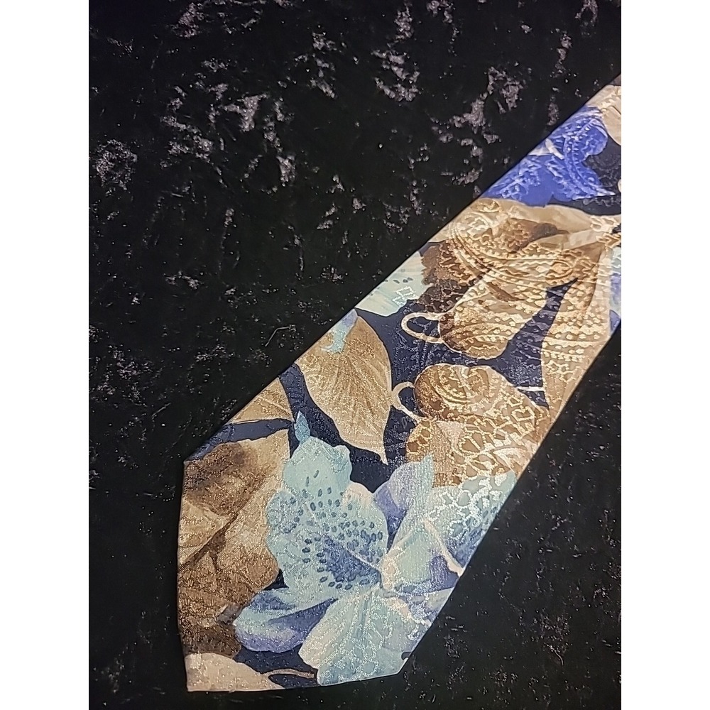 Vintage Don Loper Eurosilk Mens Neck Tie Blue Gold Floral Shirt‎ Suit Profession